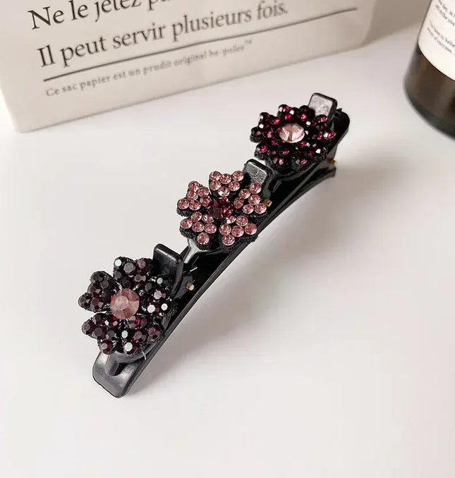 EcoWarra 003 New Fashion Sparkling Crystal Stones Braided Hair Clips 3 Flowers Hair Accessories for Women Girls Styling Tools  Wholesales