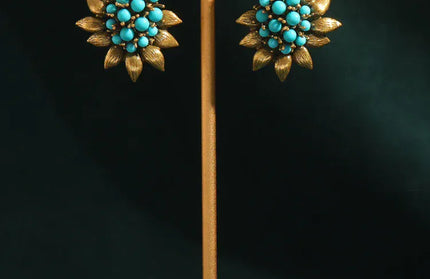 EcoWarra 01 Vintage Beaded Sea Blue Natural Stones Tree Leaf Stud Earrings Antique Jewelry Bohemia Retro Luxury Party Bride Accessories 2024
