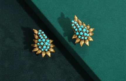 EcoWarra 01 Vintage Beaded Sea Blue Natural Stones Tree Leaf Stud Earrings Antique Jewelry Bohemia Retro Luxury Party Bride Accessories 2024