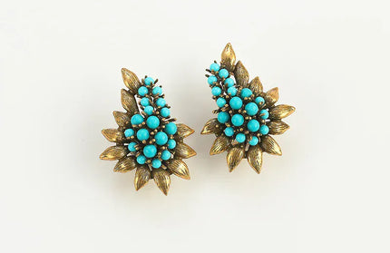 EcoWarra 01 Vintage Beaded Sea Blue Natural Stones Tree Leaf Stud Earrings Antique Jewelry Bohemia Retro Luxury Party Bride Accessories 2024