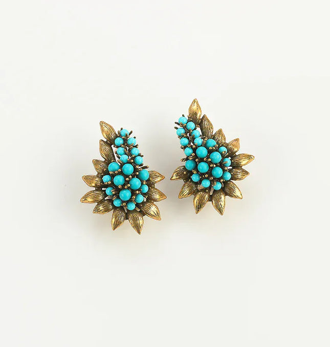 EcoWarra 01 Vintage Beaded Sea Blue Natural Stones Tree Leaf Stud Earrings Antique Jewelry Bohemia Retro Luxury Party Bride Accessories 2024