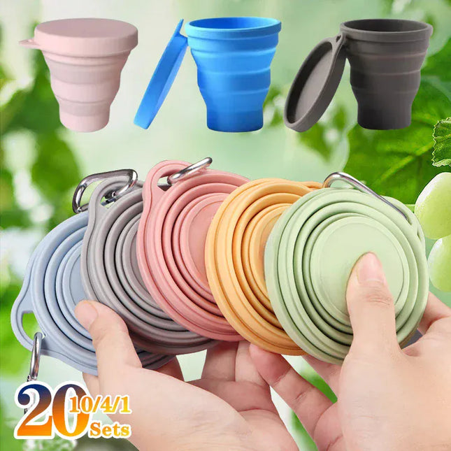 EcoWarra 1-20Sets 180ML Folding Cup Mini Retractable Cup Silicone Portable Teacup Outdoor Travel Coffee Telescopic Drinking Mug with Lid