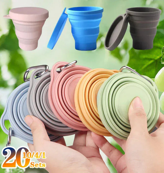 EcoWarra 1-20Sets 180ML Folding Cup Mini Retractable Cup Silicone Portable Teacup Outdoor Travel Coffee Telescopic Drinking Mug with Lid