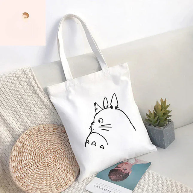 EcoWarra 1 / 35CMX45CM Funny Totoro Spirit Cartoon Ladies Handbag Fashion Canvas Shoulder Bag Eco Large Capacity Shopping Bag Leisure Travel Schoolbag