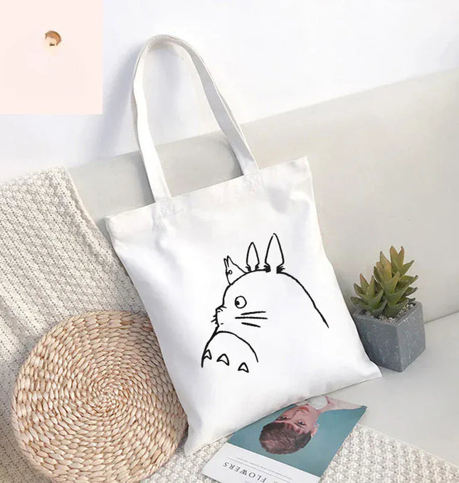 EcoWarra 1 / 35CMX45CM Funny Totoro Spirit Cartoon Ladies Handbag Fashion Canvas Shoulder Bag Eco Large Capacity Shopping Bag Leisure Travel Schoolbag