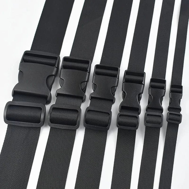 EcoWarra 1-5Sets 15-50mm Webbing Straps Plastic Buckles Clip Bag Side Quick Release Buckle Adjust Slider Hook Dog Collar Suit Accessories