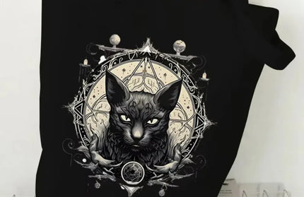EcoWarra 1 Halloween Gothic-style Dark Cat Canvas Tote Bag Shoulder Bag Casual Shoulder Bag Eco Bag for Shopping Office Travel Yoga School