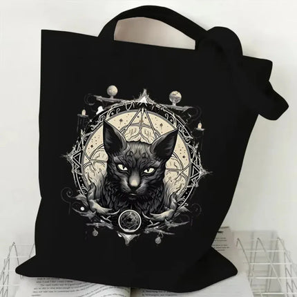 EcoWarra 1 Halloween Gothic-style Dark Cat Canvas Tote Bag Shoulder Bag Casual Shoulder Bag Eco Bag for Shopping Office Travel Yoga School