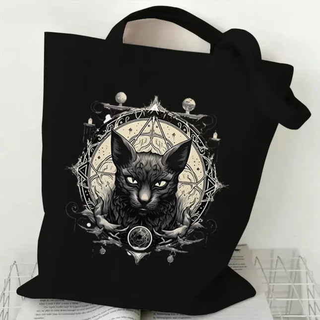 EcoWarra 1 Halloween Gothic-style Dark Cat Canvas Tote Bag Shoulder Bag Casual Shoulder Bag Eco Bag for Shopping Office Travel Yoga School