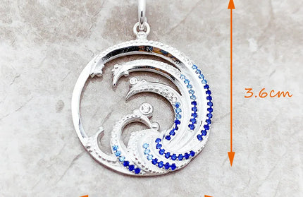EcoWarra 1 Wave With Blue Stone Pendants New Expressive Jewelry Pure 925 Sterling Silver Accessories Ocean Gift For Women