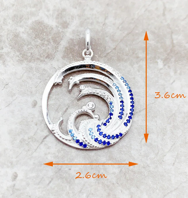 EcoWarra 1 Wave With Blue Stone Pendants New Expressive Jewelry Pure 925 Sterling Silver Accessories Ocean Gift For Women