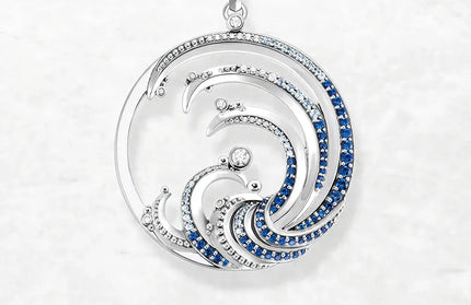 EcoWarra 1 Wave With Blue Stone Pendants New Expressive Jewelry Pure 925 Sterling Silver Accessories Ocean Gift For Women