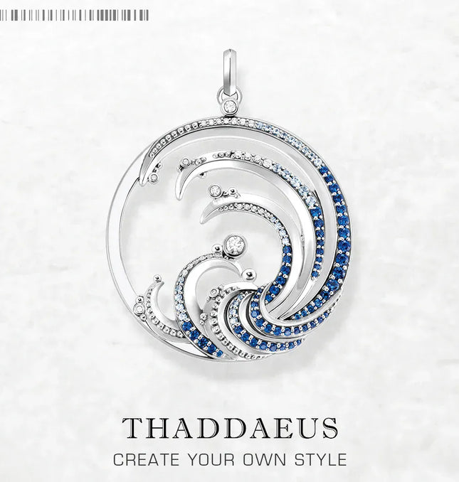EcoWarra 1 Wave With Blue Stone Pendants New Expressive Jewelry Pure 925 Sterling Silver Accessories Ocean Gift For Women