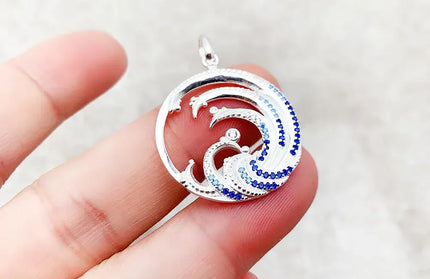 EcoWarra 1 Wave With Blue Stone Pendants New Expressive Jewelry Pure 925 Sterling Silver Accessories Ocean Gift For Women