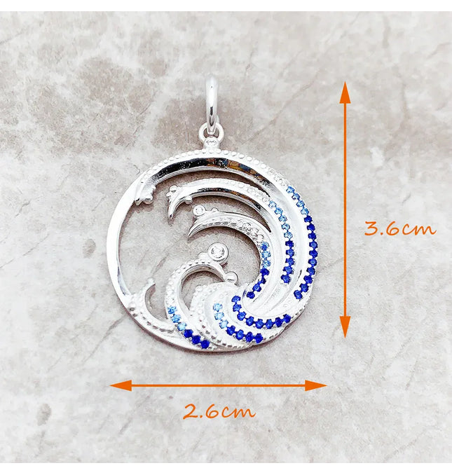 EcoWarra 1 Wave With Blue Stone Pendants New Expressive Jewelry Pure 925 Sterling Silver Accessories Ocean Gift For Women