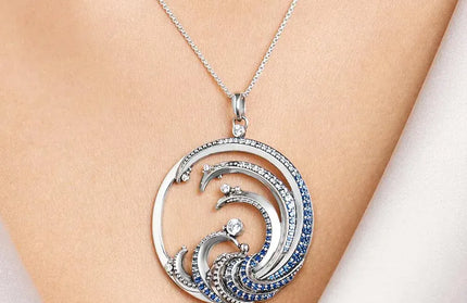 EcoWarra 1 Wave With Blue Stone Pendants New Expressive Jewelry Pure 925 Sterling Silver Accessories Ocean Gift For Women