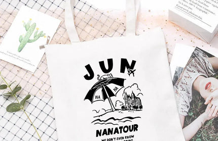 EcoWarra 10 Kpop Nanatour Shoulder Bag Summer Simple White Letter Print Canvas Bag S.Coups Jeonghan Y2k Women's Travel Handbag Eco