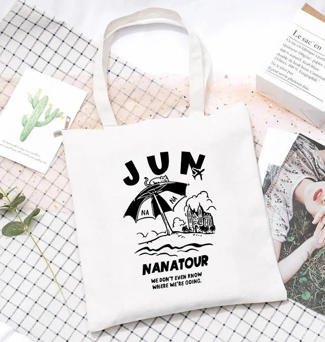 EcoWarra 10 Kpop Nanatour Shoulder Bag Summer Simple White Letter Print Canvas Bag S.Coups Jeonghan Y2k Women's Travel Handbag Eco
