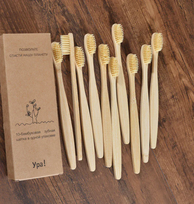 EcoWarra 10 Piece  Beige 10Pcs Colorful Toothbrush Natural Bamboo Tooth Brush Sets Soft Bristle Charcoal Teeth Eco Bamboo Toothbrushes Dental Oral Care