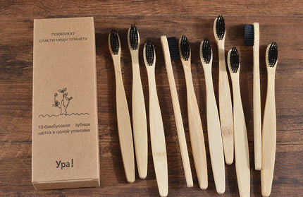 EcoWarra 10 Piece  Black 10Pcs Colorful Toothbrush Natural Bamboo Tooth Brush Sets Soft Bristle Charcoal Teeth Eco Bamboo Toothbrushes Dental Oral Care