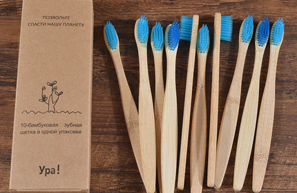 EcoWarra 10 Piece  Blue 10Pcs Colorful Toothbrush Natural Bamboo Tooth Brush Sets Soft Bristle Charcoal Teeth Eco Bamboo Toothbrushes Dental Oral Care