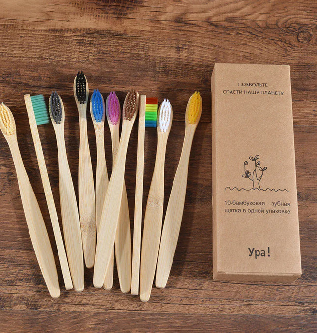 EcoWarra 10 Piece Color Mix 10Pcs Colorful Toothbrush Natural Bamboo Tooth Brush Sets Soft Bristle Charcoal Teeth Eco Bamboo Toothbrushes Dental Oral Care