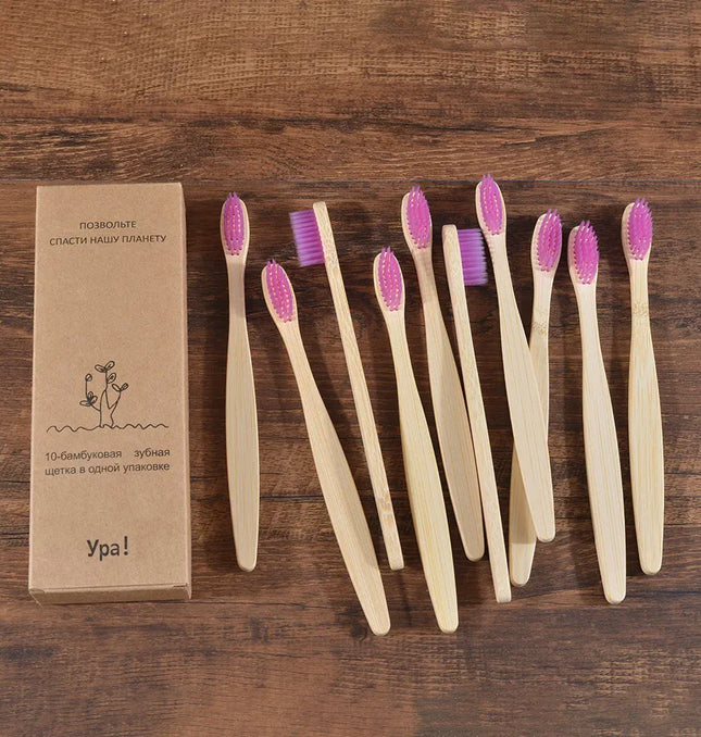 EcoWarra 10 Piece  Purple 10Pcs Colorful Toothbrush Natural Bamboo Tooth Brush Sets Soft Bristle Charcoal Teeth Eco Bamboo Toothbrushes Dental Oral Care