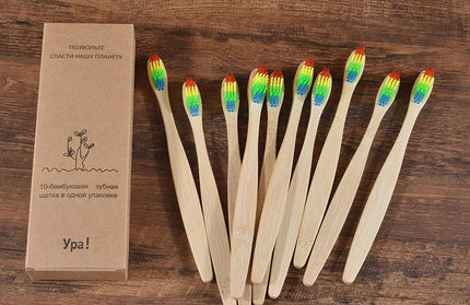EcoWarra 10 Piece Rainbows 10Pcs Colorful Toothbrush Natural Bamboo Tooth Brush Sets Soft Bristle Charcoal Teeth Eco Bamboo Toothbrushes Dental Oral Care