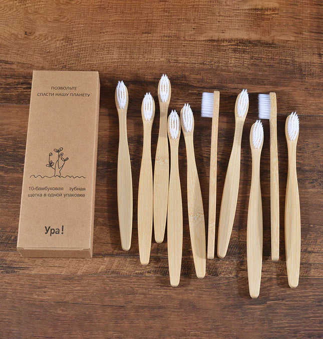 EcoWarra 10 Piece  White 10Pcs Colorful Toothbrush Natural Bamboo Tooth Brush Sets Soft Bristle Charcoal Teeth Eco Bamboo Toothbrushes Dental Oral Care