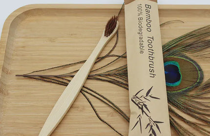 EcoWarra 100Pcs Brown Bamboo Toothbrushes 100Pcs Eco Friendly Resuable Toothbrush Adult Wooden Soft Tooth Brush Eco Friendly Vegan