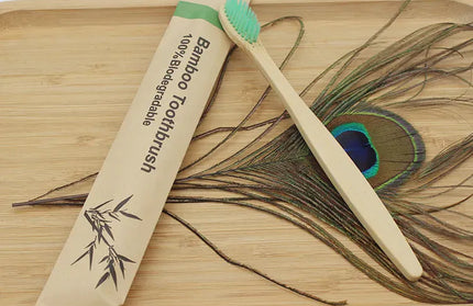 EcoWarra 100Pcs Green Bamboo Toothbrushes 100Pcs Eco Friendly Resuable Toothbrush Adult Wooden Soft Tooth Brush Eco Friendly Vegan