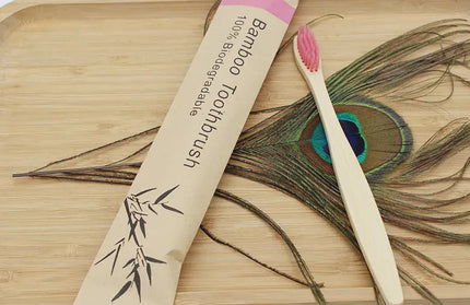 EcoWarra 100Pcs Pink Bamboo Toothbrushes 100Pcs Eco Friendly Resuable Toothbrush Adult Wooden Soft Tooth Brush Eco Friendly Vegan
