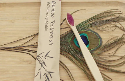 EcoWarra 100pcs Purple Bamboo Toothbrushes 100Pcs Eco Friendly Resuable Toothbrush Adult Wooden Soft Tooth Brush Eco Friendly Vegan