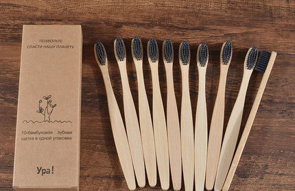 EcoWarra 10PC Bamboo charcoal 10Pcs Colorful Toothbrush Natural Bamboo Tooth Brush Sets Soft Bristle Charcoal Teeth Eco Bamboo Toothbrushes Dental Oral Care