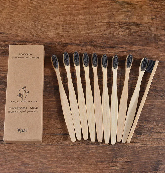 EcoWarra 10PC Bamboo charcoal 10Pcs Colorful Toothbrush Natural Bamboo Tooth Brush Sets Soft Bristle Charcoal Teeth Eco Bamboo Toothbrushes Dental Oral Care
