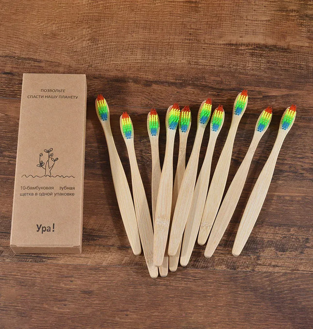 EcoWarra 10Pcs Colorful Toothbrush Natural Bamboo Tooth Brush Sets Soft Bristle Charcoal Teeth Eco Bamboo Toothbrushes Dental Oral Care