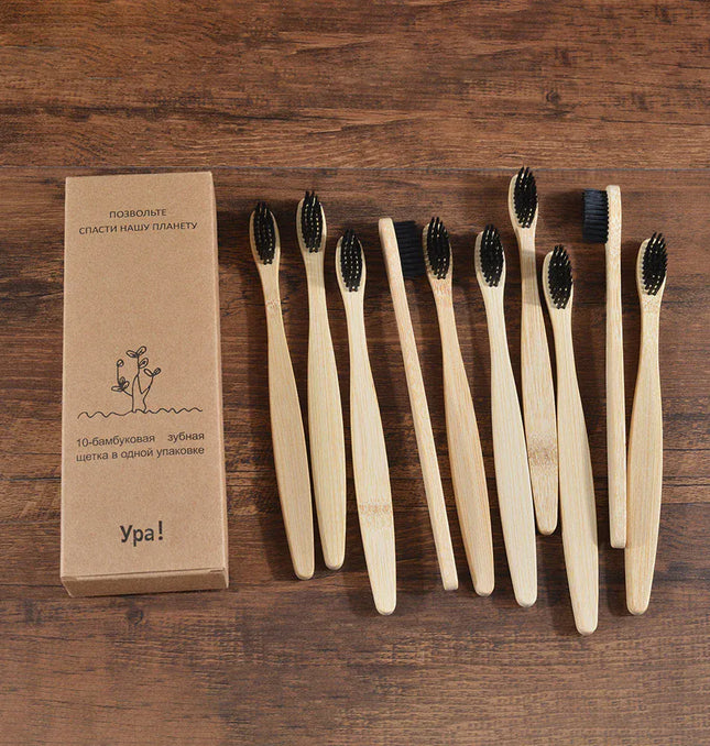 EcoWarra 10Pcs Colorful Toothbrush Natural Bamboo Tooth Brush Sets Soft Bristle Charcoal Teeth Eco Bamboo Toothbrushes Dental Oral Care
