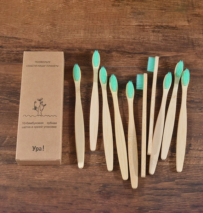 EcoWarra 10Pcs Colorful Toothbrush Natural Bamboo Tooth Brush Sets Soft Bristle Charcoal Teeth Eco Bamboo Toothbrushes Dental Oral Care