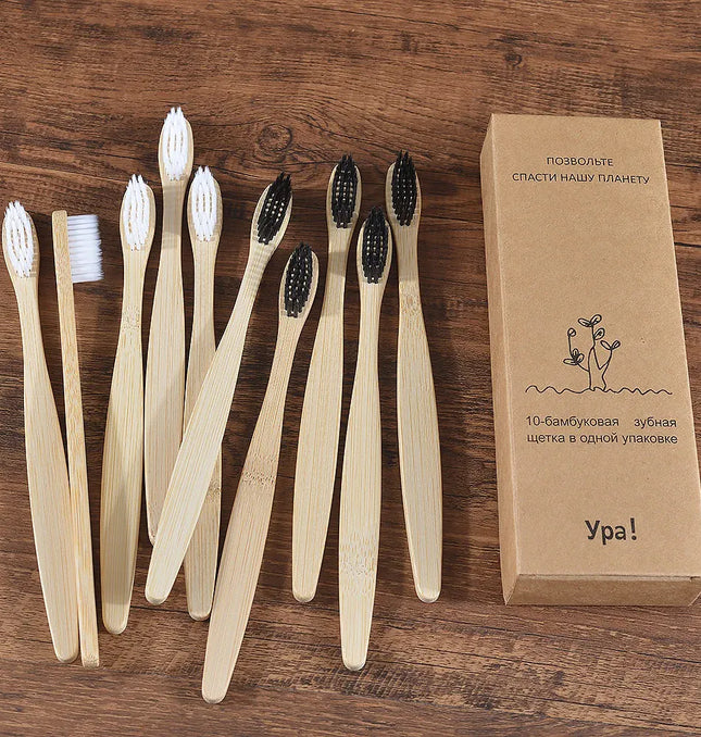 EcoWarra 10Pcs Colorful Toothbrush Natural Bamboo Tooth Brush Sets Soft Bristle Charcoal Teeth Eco Bamboo Toothbrushes Dental Oral Care