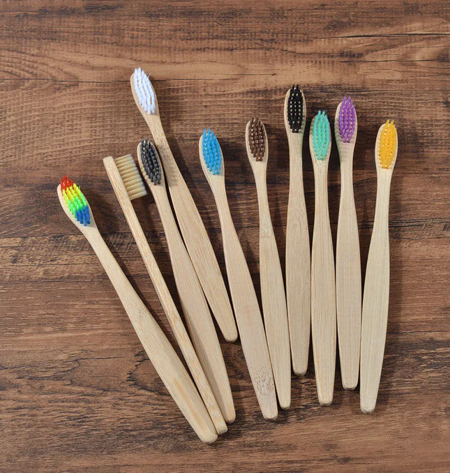 EcoWarra 10Pcs Colorful Toothbrush Natural Bamboo Tooth Brush Sets Soft Bristle Charcoal Teeth Eco Bamboo Toothbrushes Dental Oral Care