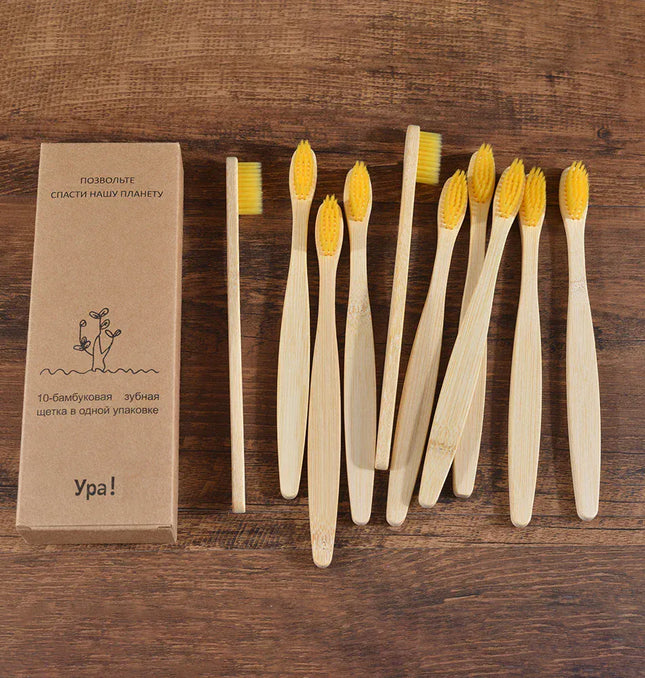 EcoWarra 10Pcs Colorful Toothbrush Natural Bamboo Tooth Brush Sets Soft Bristle Charcoal Teeth Eco Bamboo Toothbrushes Dental Oral Care