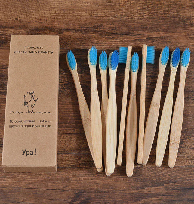 EcoWarra 10Pcs Colorful Toothbrush Natural Bamboo Tooth Brush Sets Soft Bristle Charcoal Teeth Eco Bamboo Toothbrushes Dental Oral Care