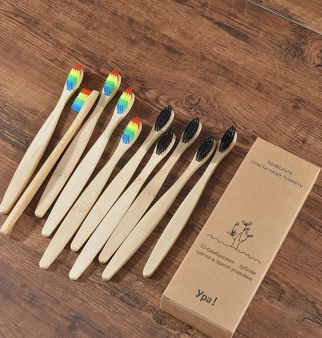EcoWarra 10Pcs Colorful Toothbrush Natural Bamboo Tooth Brush Sets Soft Bristle Charcoal Teeth Eco Bamboo Toothbrushes Dental Oral Care