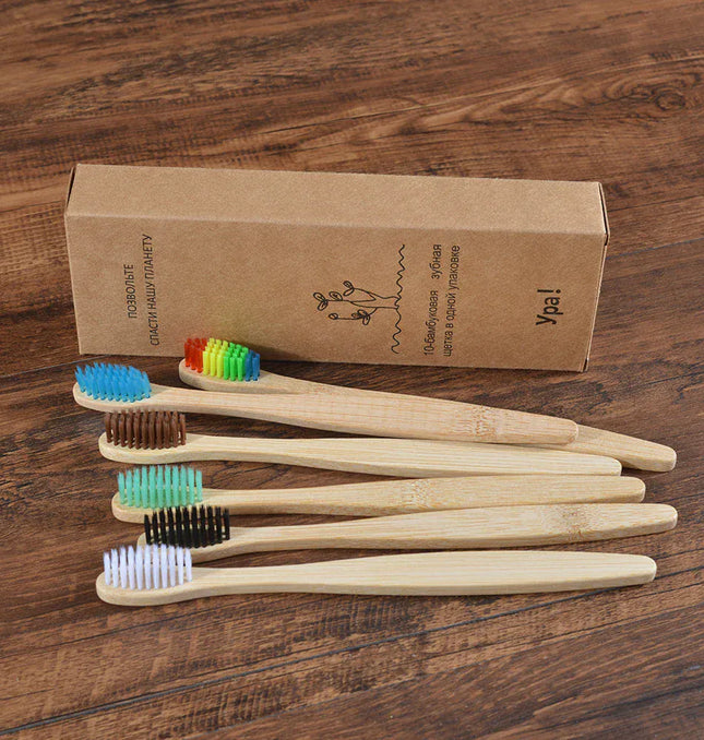 EcoWarra 10Pcs Colorful Toothbrush Natural Bamboo Tooth Brush Sets Soft Bristle Charcoal Teeth Eco Bamboo Toothbrushes Dental Oral Care
