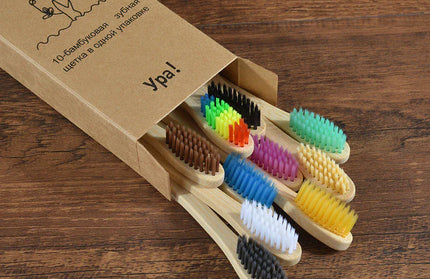 EcoWarra 10Pcs Colorful Toothbrush Natural Bamboo Tooth Brush Sets Soft Bristle Charcoal Teeth Eco Bamboo Toothbrushes Dental Oral Care