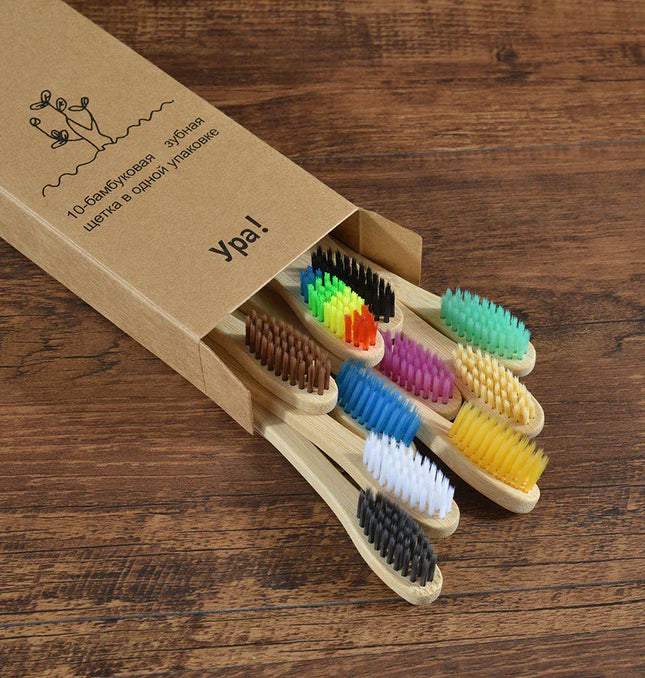 EcoWarra 10Pcs Colorful Toothbrush Natural Bamboo Tooth Brush Sets Soft Bristle Charcoal Teeth Eco Bamboo Toothbrushes Dental Oral Care
