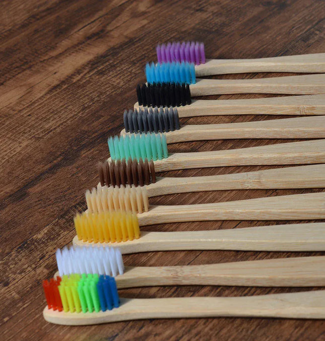 EcoWarra 10Pcs Colorful Toothbrush Natural Bamboo Tooth Brush Sets Soft Bristle Charcoal Teeth Eco Bamboo Toothbrushes Dental Oral Care
