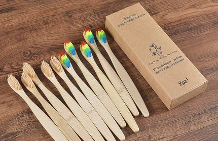 EcoWarra 10Pcs Colorful Toothbrush Natural Bamboo Tooth Brush Sets Soft Bristle Charcoal Teeth Eco Bamboo Toothbrushes Dental Oral Care