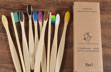 EcoWarra 10Pcs Colorful Toothbrush Natural Bamboo Tooth Brush Sets Soft Bristle Charcoal Teeth Eco Bamboo Toothbrushes Dental Oral Care