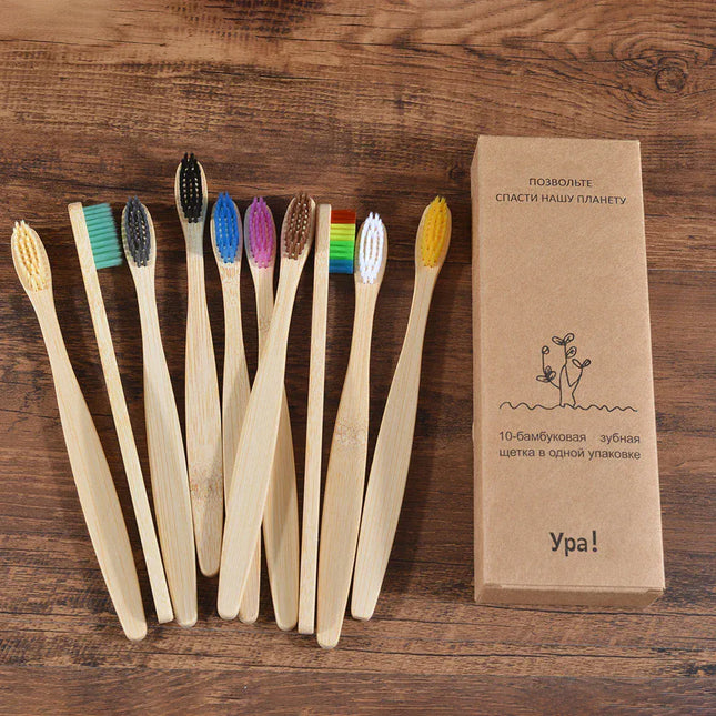 EcoWarra 10Pcs Colorful Toothbrush Natural Bamboo Tooth Brush Sets Soft Bristle Charcoal Teeth Eco Bamboo Toothbrushes Dental Oral Care